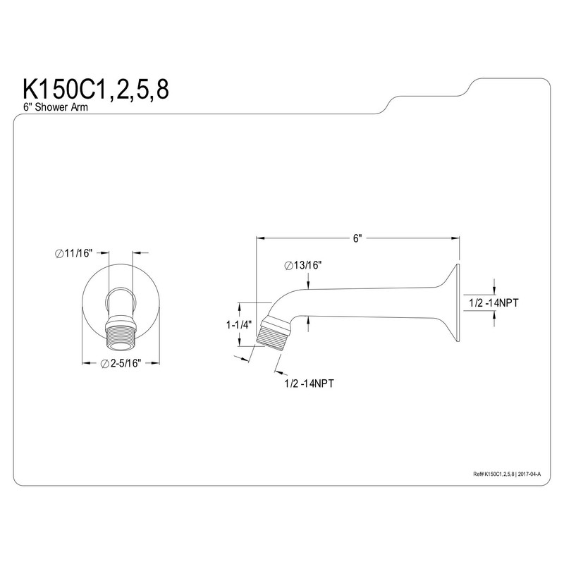 Kingston Brass K150C2 Classic forge Shower Arm, Polished Brass