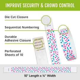 500 WristCo Sprinkles Tyvek Wristbands for Events – Security Cuts & Tamper-Proof Design to Prevent Reuse – Premium-Grade Bracelets for Hospital & Medical ID, Party & VIP Identification