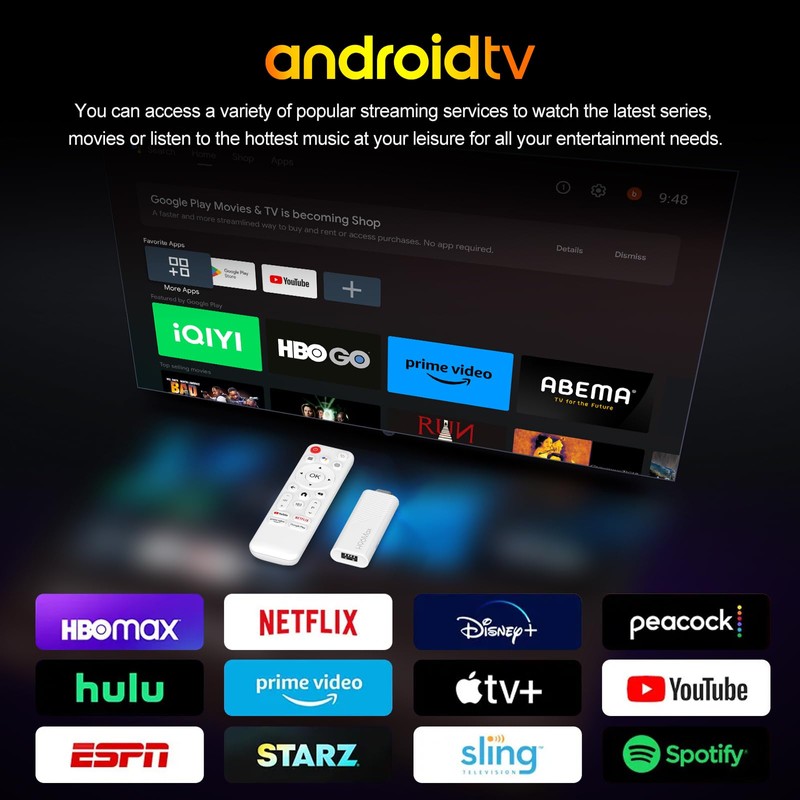 H96 MAX Android 14.0 TV Stick ATV Quad-Core WiFi6 2.4G/5.8Ghz