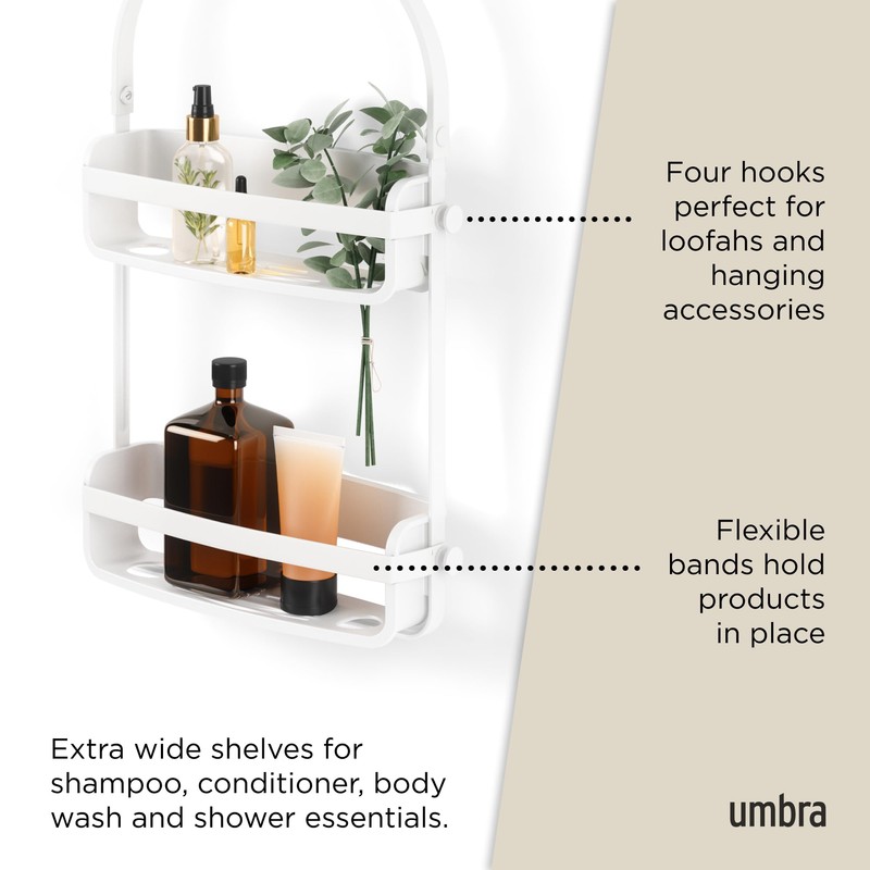 Umbra Flex Hanging Shower Caddy with 2 Shelves, Bathtub Shelf