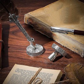 Ocnvlia Pack of 2 Vintage Round Metal Pen Holders, Insertion Pen Holder, Quill Pen Stand, Desktop Dip Pens Base