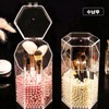 Durable PP Hexagonal Makeup Brush Holder with Acrylic Lid and Pink & White Pearl Details Thick Base