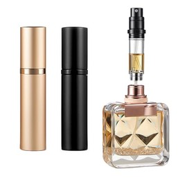 Vinuwu Nachfüllbarer Parfümzerstäuber, 5 ml, Mini-Reise-Aftershave-Spender, kleine Parfüm-Sprühflasche, Taschengröße, Bodenfüllung, Parfümspender für Damen und Herren (Schwarz + Gold, 2 Stück)