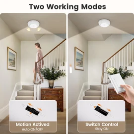 SURAIELEC Battery Ceiling Light with Wall Switch, Motion Sensor Light Indoor, Wireless Wall Switch Remote, 6500K, 300LM, Battery Powered Ceiling Light for Closet, Pantry, Laundry, and Shed, 1-Pack