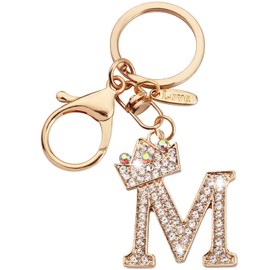 ChunlongFour Initial Letter Keychain for Women Girl Bag Charm Gift Cute Crystal Sparkling Keychain for Wallet Car Key Backpack Handbag Tote Bags