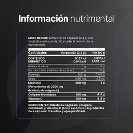B Life Citrato de Magnesio Puro | 130 Cápsulas de 2400 mg | Alta Absorción con Vitamina C y Colágeno Hidrolizado