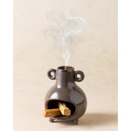 KOKUNKA Ceramic Chiminea Palo Santo Holder, Modern Incense Holder Burner for Sticks Sage Bundles Cone Incense, Chimenea Incense Dish for Meditation Decor, Brown