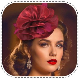 Flayem Fascinator Hats for Women Red Pillbox Hat with Veil Headband Tea Party Clip