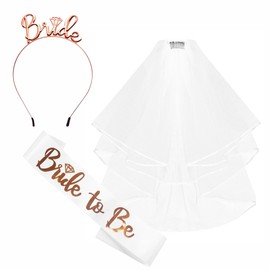 Hen Party Accessories Bride to Be Sash and Bride Tiara Veil Set, Hen Do Accessories Wedding Bride Sash and Veil Tiara Headband for Bridal Shower Wedding Hen Party Decorations White