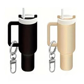 STACTOM 2Pack Mini Tumbler Keychain with Detachable Storage,Mini Cup Keychain, School Bag Key Ring Backpack Charm for Women, Black+mise, Small