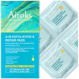 Airoks A+B Exfoliating & Repair Face Pads 30 Tx - 2-Step Acid Peel Serum Treatment with Glycolic, Salicylic, Kojic Acid & Retinol Hyaluronic Peptides for Smooth Skin, Pore Minimizer, Hyperpigmentation