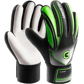 Clbort Soccer Goalie Gloves Youth Kids, Goalkeeper Gloves with Super Grip Palms, Anti-Slip Soccer Gloves, Double Wrist Protection (Green, 5)