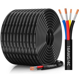 CONEPY 16 Gauge Wire 4 Conductor Electrical Wire, 16 AWG Tinned Copper Stranded PVC Cable, IP68 Waterproof/Flexible/Low Voltage Cord for Automotive, RV, Marine, Solar, LED Lighting(100FT)