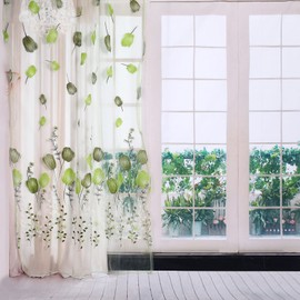 VIFERR Sheer Curtains 100x200 cm ColorfulTulips Printing Curtains Polyester Tulle Voile Window Drapes for Balcony Living Room Bedroom (Green)