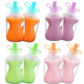 Jelly Ruru Silicone Reusable Baby Food Pouches with Straws, Leakproof Refillable Squeeze Pouches, Dishwasher, Freezer, Microwave Safe, Baby Food Storage for Homemade Puree, Yogurt