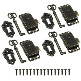 Jiozermi 4 juegos de cerradura de gabinete antigua, cerradura para caja de joyería, cerradura decorativa para muebles con llave y tornillos, color bronce