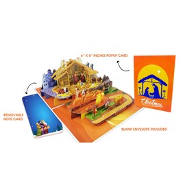 LYHADA Nativity Christmas Cards with Envelope Message Tag, Religious Christmas Cards, 3D Pop Up Christian Christmas Cards. Pop Up Nativity Card, Greeting Holiday Cards for Xmas