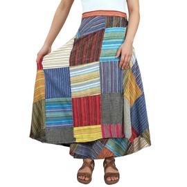 Agan Traders Women's 2025 Summer Boho Maxi Skirt for Fall Patched Tie Up High Waisted Long Skirt Bohemian Wrap Cover Up (404 WS, L/XL, M10)
