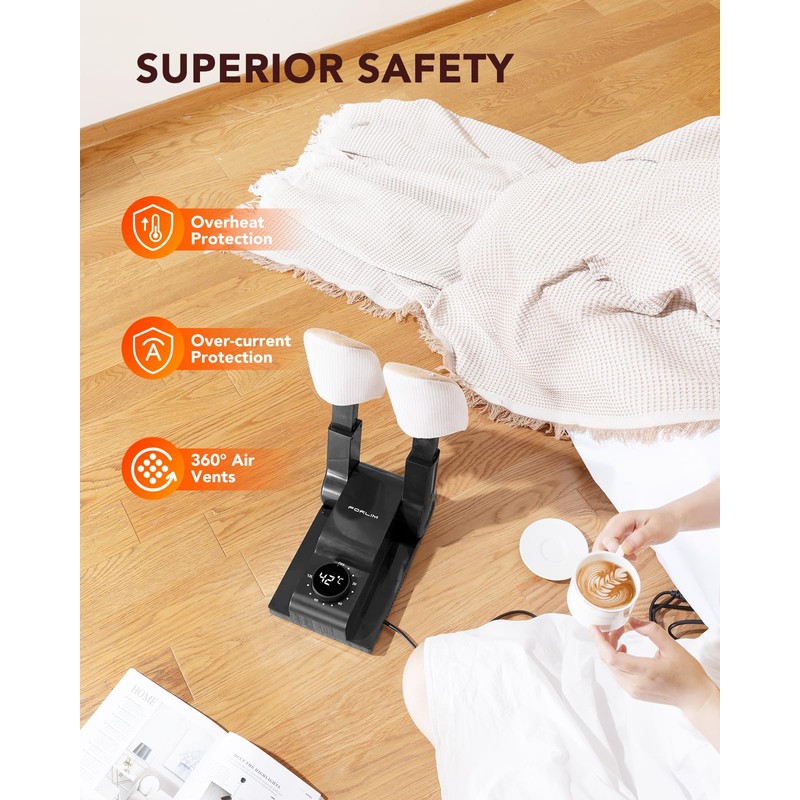FORLIM Shoe Dryer Adjustable Temperature with 24-Hour Delay Timer, Portable