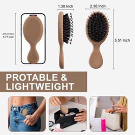Jurrissa Mini Hair Bursh for Women,Men,Kids-Protable Travel Size Mini Detangler Brush for Pockets,Purses-Nylon&Boar Bristles Small Paddle Brush for Smooth,Add Shine(Mocha)
