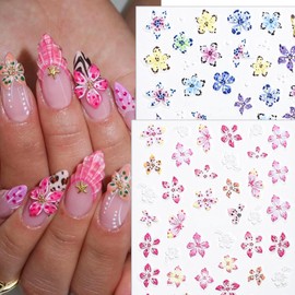 Spring Flower Nail Art Stickers 2 Sheets Colorful Self Adhesive 3D Flower Design Nail Decals Perfect for Nail Art Accessories Floral Nail Stickers Manicure Design Nail Art Supplies