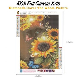 wmpikd Sunflower Diamond Art Painting Kits for Adults 5d DIY Flower Gem Art Kit for Beginners Round Full Drill Paint with Diamonds Crafts Home Wall Decor Gifts 12x16 Inch