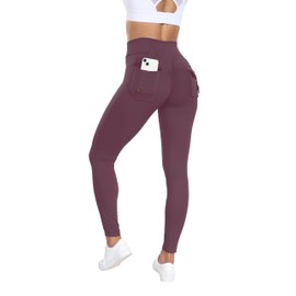 GYMTITAN Cargo Leggings with Pockets Scrunch Butt Lifting Leggings for Women High Waist Buttery Soft Gym Workout Leggings Wine Red