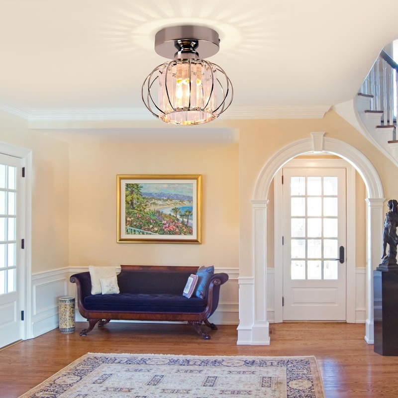FRIXCHUR Small Ceiling Light Semi Flush Mount Ceiling Light Chrome