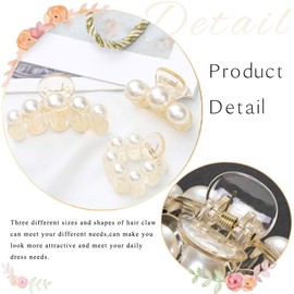 Brinie Hair Claw Clamps Champagne Pearl Hair Barrettes Medium Small Non Slip Clips Hair Accessories for Women and Girls (3 PCS)