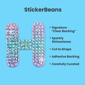 StickerBeans® Sparkly Rhinestone Alphabet Letter Sticker H - Unique Design 2” x 2” Cut-to-Shape Adhesive - Personalization, Collecting, Gifting, Scrapbooking, Decorating Laptops, Journals, Planners