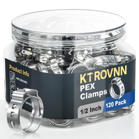 KTROVNN 120 Pack 1/2 Inch PEX Cinch Clamps Rings, Heavy Duty 304 Stainless Steel Pex Crimp Rings, Thickened Single Ear Hose Clamps for PEX Tubing Pipe Fitting Connections