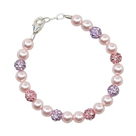 Crystal Dream Stylish Purple and Rose Pave Beads with Pink European Simulated Pearls Sparkly Baby Girl Keepsake Bracelet (BSHM_M+)