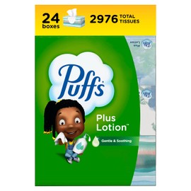 Puffs Plus Lotion Facial Tissues, 24 Family Boxes, 124 Tissues Per Box