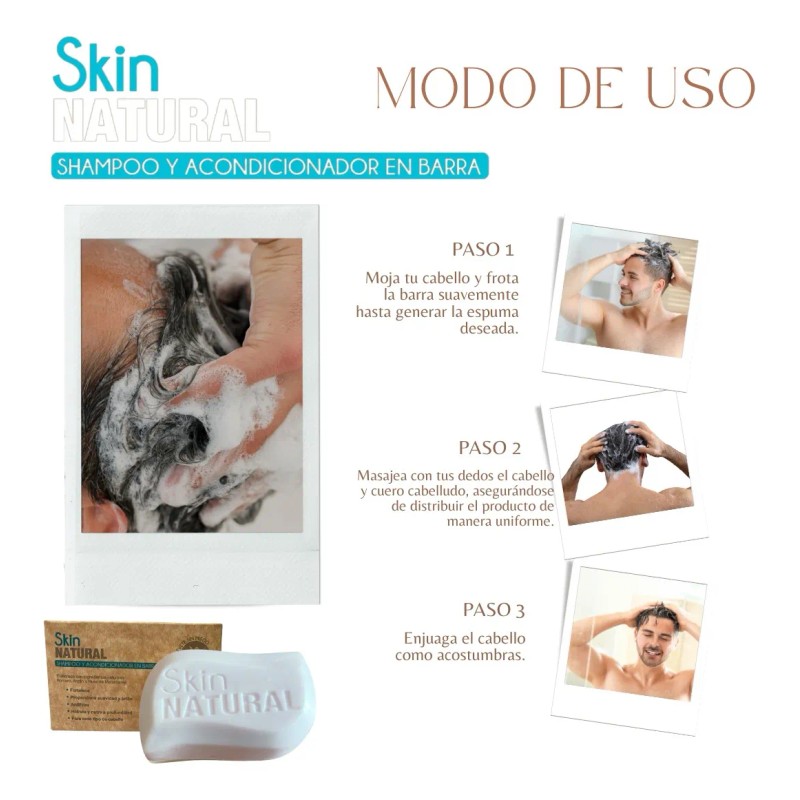 Skin Natural Shampoo Sólido Anti Caida Canas Caspa Grasa