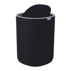 Relaxdays Mini Pattumiera da Tavolo, 1,5 L Volume, Secchio Rotondo in Acciaio Inox con Coperchio Ribaltabile, Nero