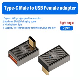 JORINDO 2 Pack Type C Male to USB 3.0 A Female Charger Converter ，10Gbps USB 3.1 Type C to USB A OTG 120W Fast Charging Compatible for Laptop, Mobile Phone, Tablet (Right Angle)