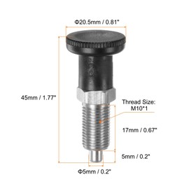 sourcing map Push Fit Ball Nose Spring Plunger M10x1 Thread Length 0.67" Pin Dia.5mm Stainless Steel Return Knob Plunger Non-Locking Retractable Index Plunger for Industrial Equipment