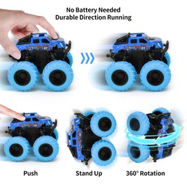 VoMii Pack of 2 Toy Cars, Monster Truck for Children from 3-10 Years, Large Rubber Wheels 4x4 Power Inertia-Powered Vehicles, 360° Stunt Rotation, Racing Car Play Sets for Children, 1:60 Scale
