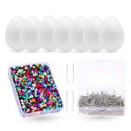 TK Group Timo Klingler - 25-Piece Easter Craft Set, 25 x Polystyrene Easter Eggs, 50 g Colourful sequins, 50 g Drawing pins, sequin pins, decorative craft with Easter eggs.