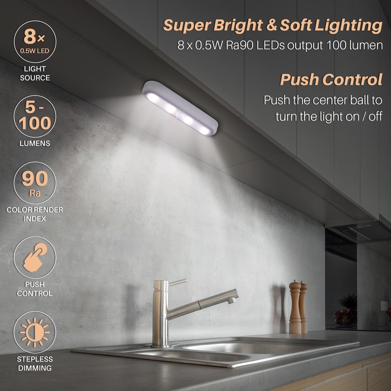 STAR-SPANGLED 3 Pack 7” Dimmable Push Tap Lights, Stick on