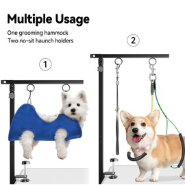 Foldable Dog Grooming Arm with Clamp: Adjustable Height 26"-40", Dog Grooming Table Arm with Hammock and No-Sit Holder, Grooming Restraint for Small Medium Dogs at Home or Salon