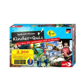Noris 606013596 Kinder-Quiz – Quizspiel mit 3300 Fragen und Wahlmöglichkeiten, für 1 - 6 Spieler, ideal für Zuhause oder auf Reisen, für Kinder ab 6 Jahre