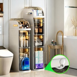 3-Tier Slim Bathroom Storage Cabinet, Waterproof Narrow Floor Bathroom Cabinet with Drawers Toilet Paper Holder, Movable Bathroom Organizers for Small Space, Kitchen, Laundry,Bedroom,Out of Box