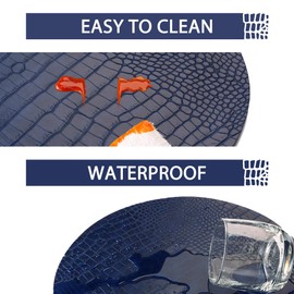 Round Leather Placemats for Round Tables Set of 6, Blue Table Place Mats and Coasters, Washable Easy to Care for Indoor Decor 13" Diameter