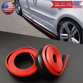 SDeelCase 2 x 8FT Black w/ Red Trim EZ Fit Bottom Line Side Skirt Lip Trim For Honda Acura