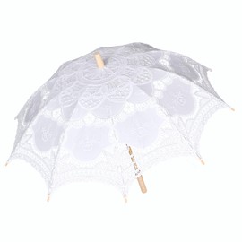 Solnique Vintage Lace Parasol Umbrella 32 Inch – Bridal Wedding Decoration Umbrella for Photoshoot, Tea Party, Victorian Style Sunshade for Women and Adults (White)