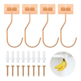 Ticway Banana Hanger Hook – Space Saving Banana Holder Hanger to Keep Bananas Fresh, Self Adhesive and Screw Banana Hook 4Pack Rose Gold