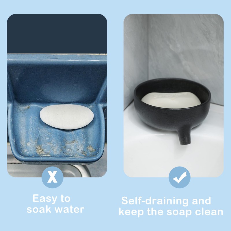 Self Draining Soap Dish, Ceramic Soap Dish with Drain for