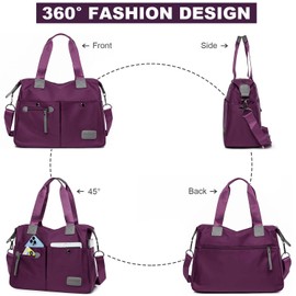 YouNuo Women's Tote Bag with Multiple Pockets & Zipper, Nylon, Purple 1