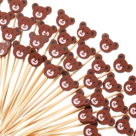 Cocktail Picks Bear Face Cocktail Sticks Bamboo Cocktail Skewers for Appetizers Cute Bear Food Picks Cocktail Toothpicks for Fruits Dessert Baby Shower Birthday Wedding Party Supplies (200 Pcs)